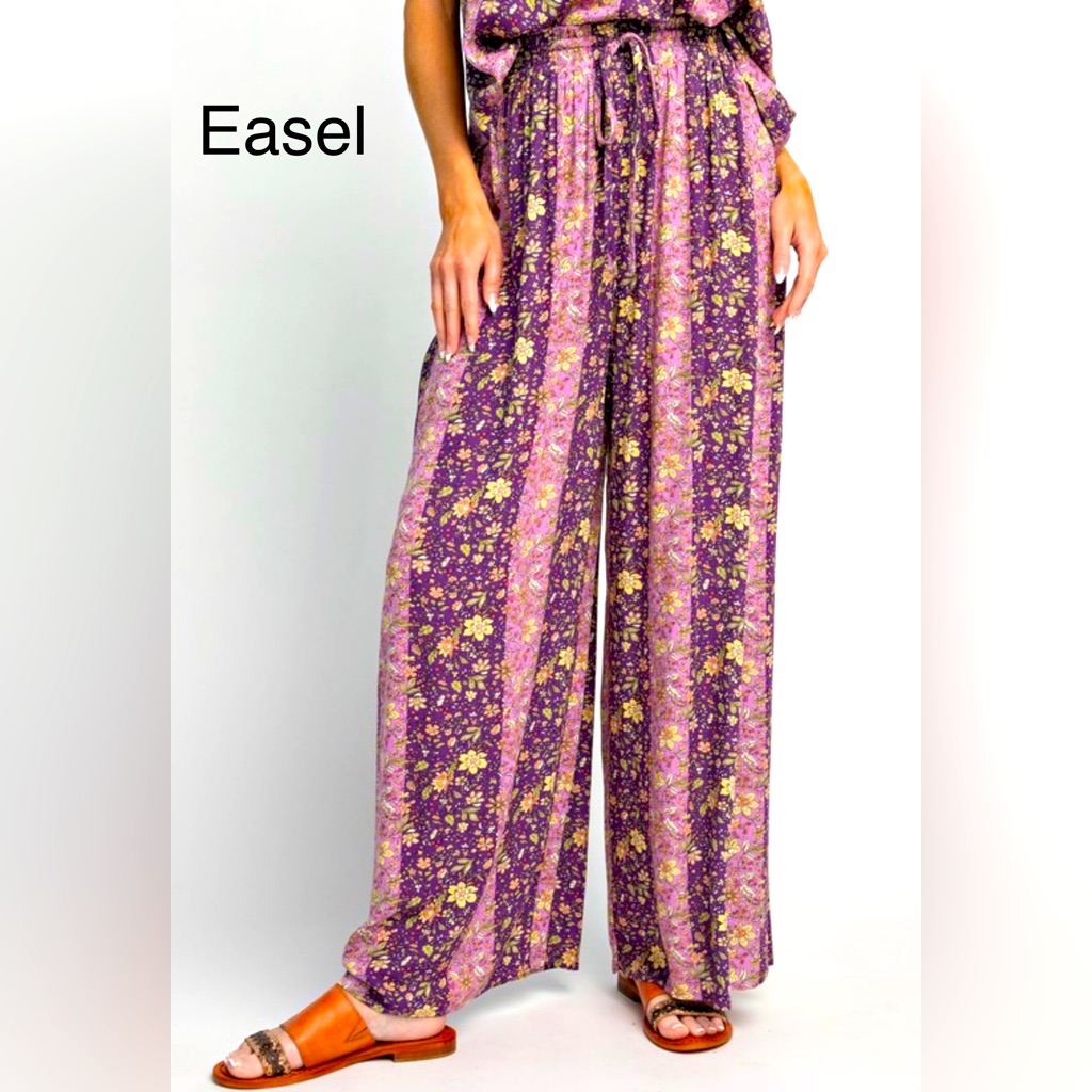 39. Nwt Easel Purple Floral Print Wide-Leg Pants